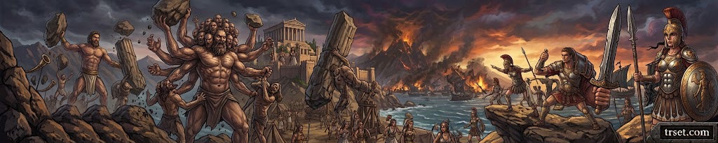 Hekatonkheirler ise olağanüstü fiziksel güçleriyle Titanlara karşı savaşır