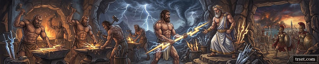 Kyklopslar Zeus'a yıldırım ve gök gürültüsüyle bağlantılı silahları sağlar